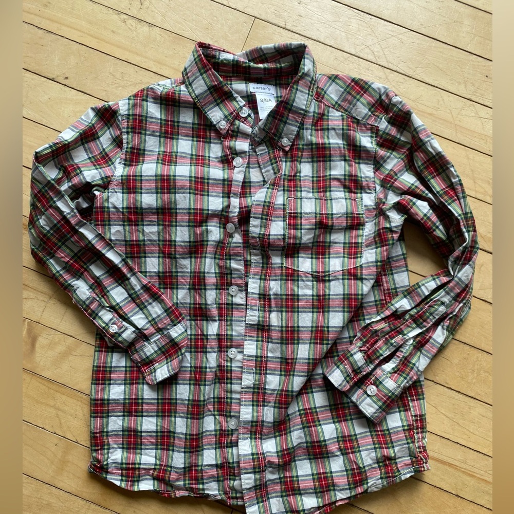 Carter's Red and Green Plaid Button Down Shirt (Boys 8)